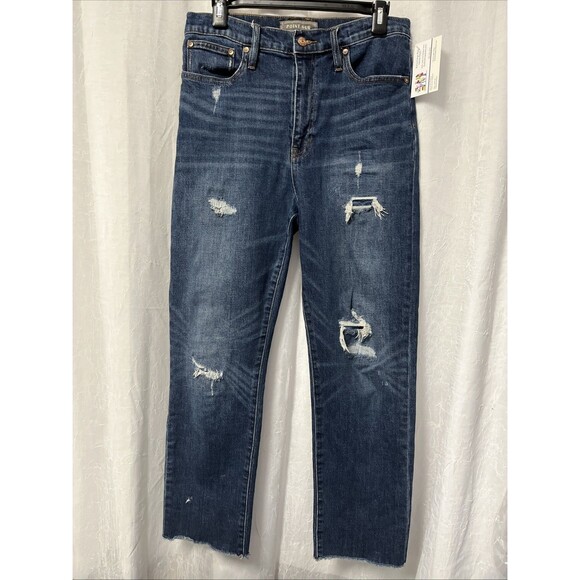 Point Sur Denim High-Rise Boyfriend Jean Raw Hem Dark Wash Size 29 - Picture 2 of 9